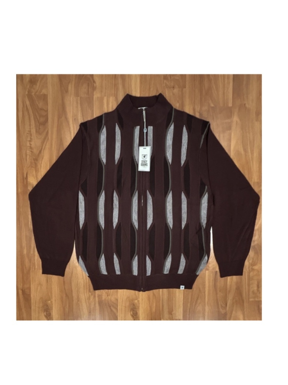 Stacy Adams Maroon and Gray Zip-Up Patterned Sweater